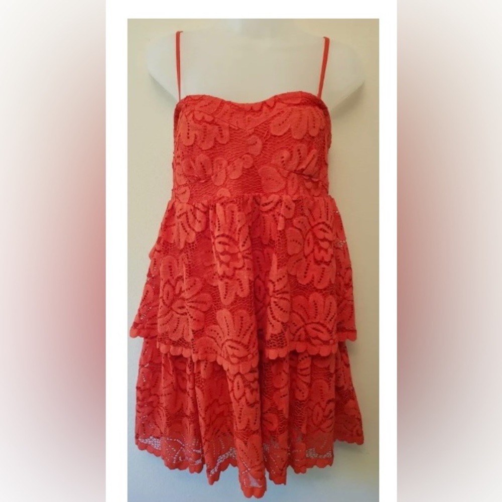 NWT Anthropologie Maeve Convertible Strapless Red Lace Mini Dress, Sz M